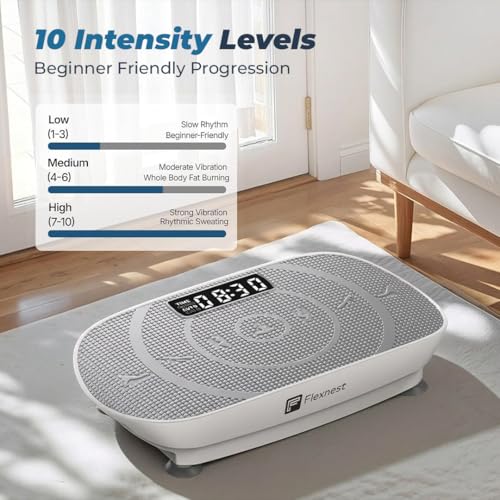 Image of Flexnest 3D Vibration Plate Exercise Machine for Weight Loss & Toning, Whole Body Vibration Platform Massager with Remote, 10 Modes, 150kg Max Load, Home Gym Fitness Machine for Calorie Burn (White)