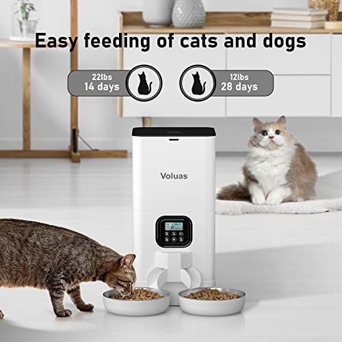 Voluas Automatic Cat Feeders For Two Cats - Double Pet Feeder With 2 Stainless Steel Bowls,6L Timed Cat Feeder With Memory Function, Pet Food Dish #TOP1