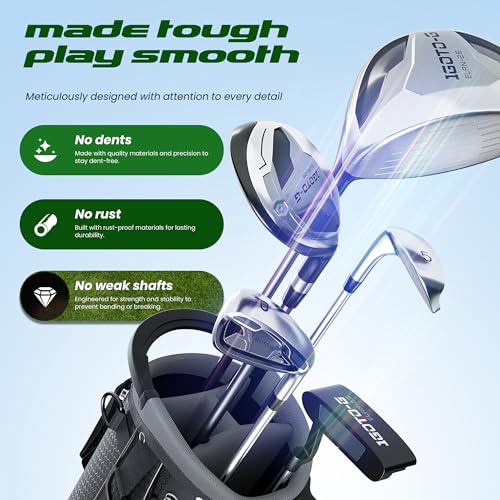 Image of 7 Pieces Golf Clubs Set for Men - Complete Mens Golf Clubs Full Set Left Handed Includes Stand Bag with Rain Hood, 1# Driver, 5# Hybrid, 7# PW# Irons and Putter