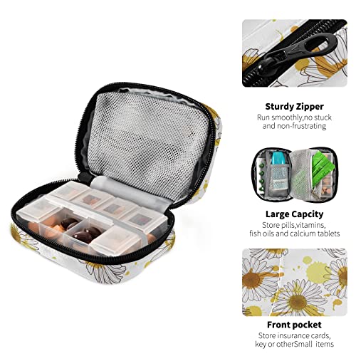 Eyanle Travel Pill Organizer Weekly Small Cute Pill Box Case Holder Container Dispenser 7 Day Medicine Organizer Vitamin Holder Floral Daisy #TOP4