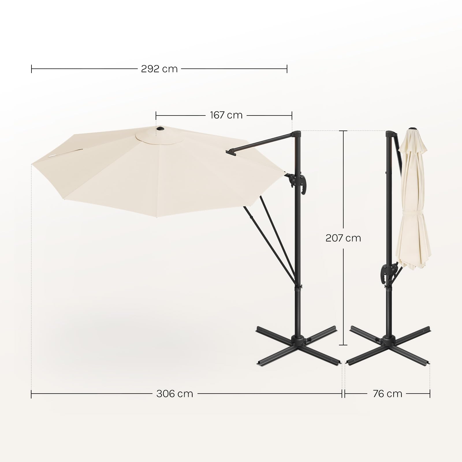 WOLTU Aluminium Sonnenschirm Ampelschirm, 360° drehbar mit 5 Neigungsstufen, Sonnenschutz UPF 50+, Gartensonnenschirm mit Windschutzseilen & Schutzhülle, für Balkon Garten Terrasse