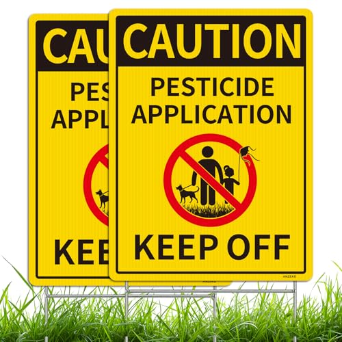 Caution Pesticide Application Keep off Yard Sign with Metal Stake Set 2PC-12.6x9.5 Commercial Grade Corrugated Plastic Double Sided UV Protected Weather/Fade Resistant Easy Installing