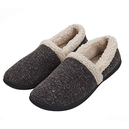 KAMOTAL Men's Cozy Memory Foam Slippers Fuzzy Plush Wool-Like Lining Slip on Indoor House Shoes Anti-Skid Rubber Sole Charcoal