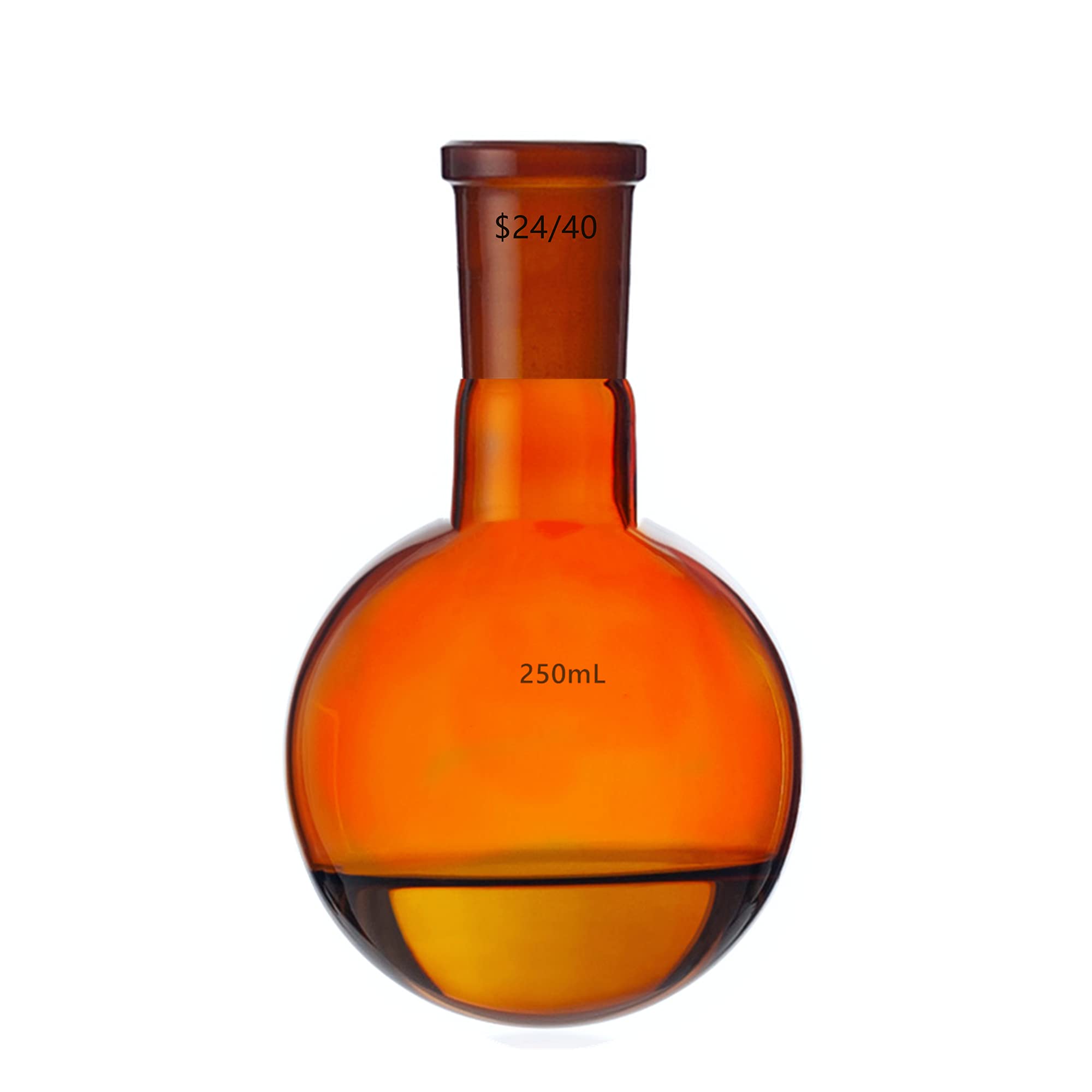 Deschem 250ml 24/40 Amber Glass Flask Round Bottom 1-Neck Lab Brown Boiling Bottle Single Neck Vessel