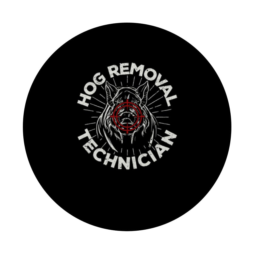 Hog Removal Technician Boar Hunting Vintage Wild Pig Hunter PopSockets Swappable PopGrip, Black - Image 3