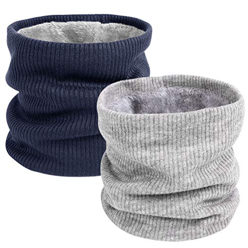 Tacobear Bufanda Hombre Bufandas Invierno Mujer Caliente de Punto Forro Polar Loop Bufanda Esquí Moto Ciclismo Tubular Calentador de Cuello Braga Bufanda para Mujer Hombre (Gris+Azul Marino) Cover