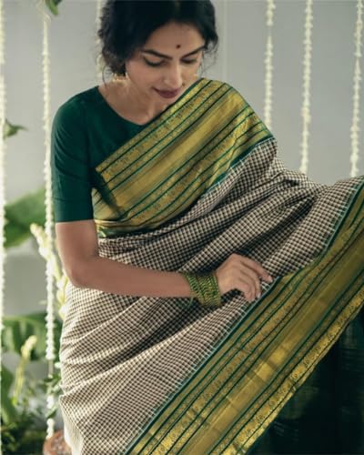 Image of Flosive Women's Kanjivaram Silk Saree With Beautiful Blouse With Zari Border