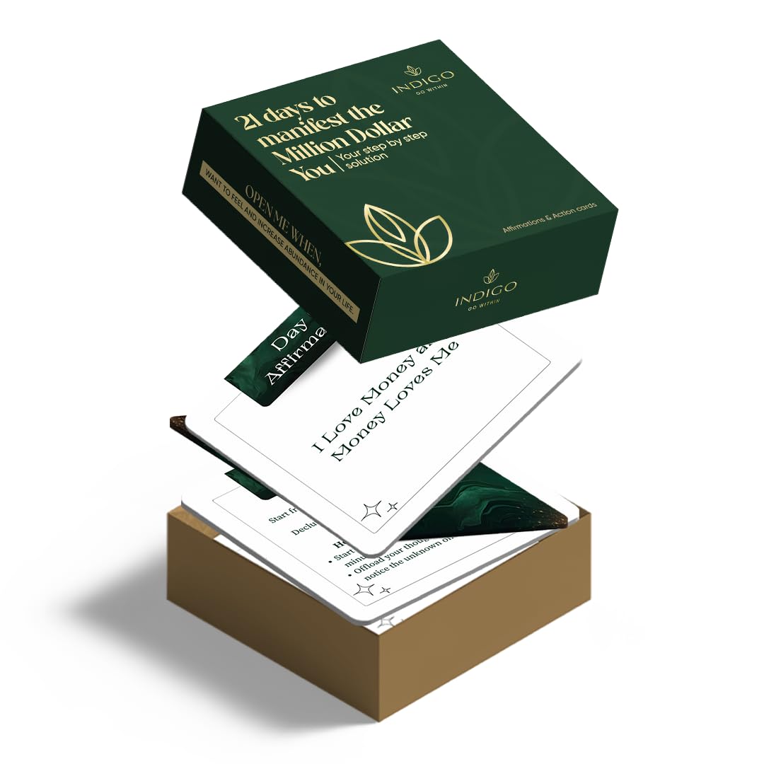 Indigo Go Within Affirmation + Action Cards Deck – Positive Affirmation Money Manifestation Deck, Inspirational Cards for Women, Daily Desk Quotes,