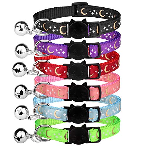 6 pcs breakaway cat collars with bell golden moon glowing star in the dark for kitten 1 6 pcs breakaway cat collars with bell golden moon glowing star in the dark for kitten