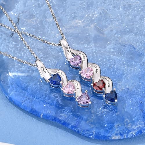 925 Sterling Silver Birthstone Necklace for Mothers with 1-6 Names Personalized Mother Necklace for Women Custom Family Pendant Necklace for Mom Grandma2
