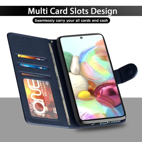 Image of Pikkme Samsung Galaxy A71 Flip Case Leather Finish | Inside TPU with Card Pockets | Wallet Stand and Shock Proof | Magnetic Closing | Complete Protection Flip Cover for Samsung Galaxy A71 (Blue)