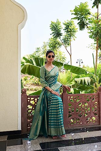 Image of Vardha Women's Banarasi Georgette Saree with Unstitched Blouse Piece - Gold Zari Woven Work Sarees for Wedding (Vritika)