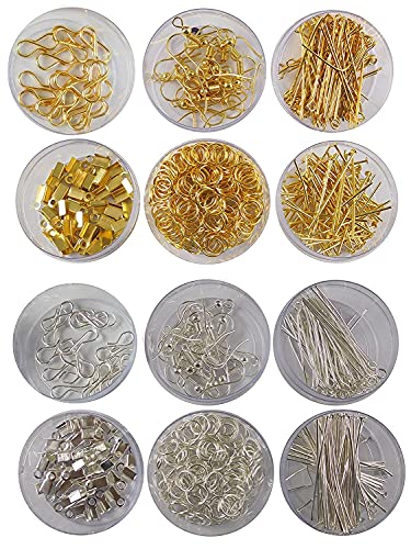 Image of eshoppee Jewellery Making Material Fitting kit Includes s Hooks, Jump Ring, keel, kunda, Earring, Necklace end Locking, chhalle,Ring, etc.(Silver Golden)