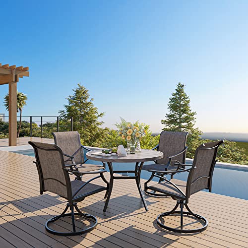 Image of VICLLAX Round Patio Table with Adjustable Umbrella Hole, All Weather Outdoor Round Dining Table for Lawn Garden, 41.2 inchx 28 inch Grey Wood-Like Outdoor Coffee Table