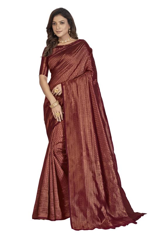 Stoveorama varni NX Women's Lace Solid Silk Saree With Blouse Piece (Maroon