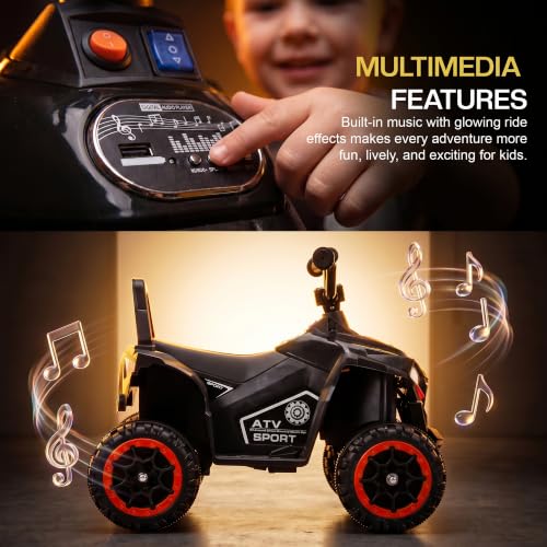 Image of Baybee Monstro Baby Electric Bike for Kids | Rechargeable Balance Bikes with LED Lights, USB, Music & Backrest | Beach ATV Dirt Bikes | 6V Battery Operated Kids Bike for 2-5 Years Boys Girls (Black)