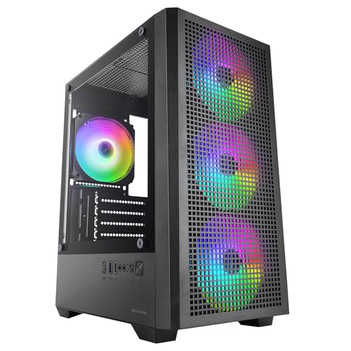 RAFFREDDAMENTO EFFICIENTE INTEGRATO: Case gaming con 4 ventole da 120 mm preinstallate, tre frontali e una posteriore, con cuscinetti FDB e molteplici effetti di illuminazione; Offre flusso d'aria stabile, minore manutenzione e una base solida per setup compatti