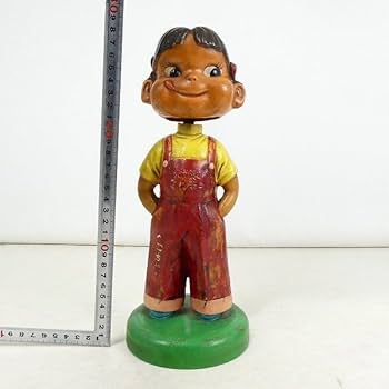 首振り　ペコちゃん人形　30cm ネジ2つ 裾グレー 首振りペコちゃん ブリキ台座 頭ネジ2本 80年代 人形