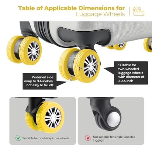 Image of 8Pcs Upgrade Luggage Wheel Covers,Essential Travel Accessories, Yellow, Soft, Silent. Protect Luggage Wheels