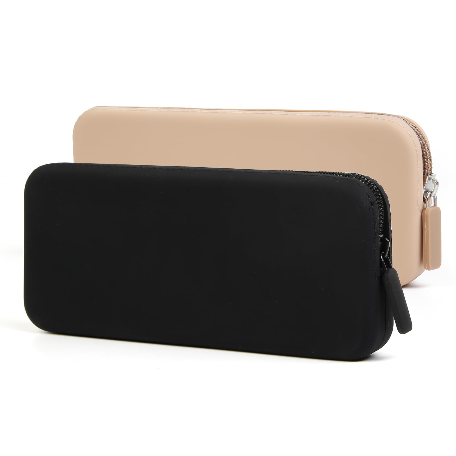 AIBFRID 2PCS Silicone Makeup Brush Bag Travel Zipper Makeup Bag Small Makeup Brush Case Makeup Brush Holder for Travel(Black, Khaki)