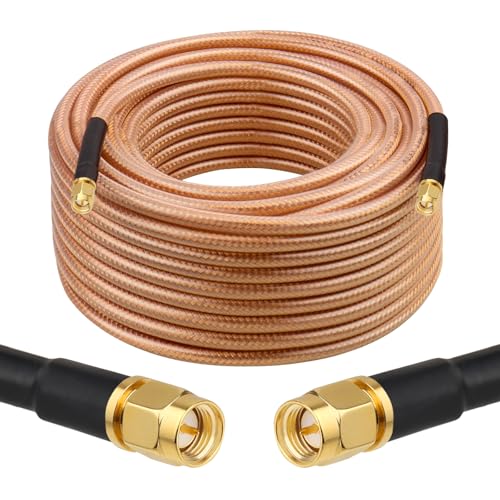 XRDS -RF RG8X SMA Extension Cable, Low Loss SMA Male to SMA Male Coaxial Cable, High-Density Braided Copper 50 Ohm Coax for WiFi Antenna, 4G 5G LTE Gateway, Router, Ham Radio 50FT