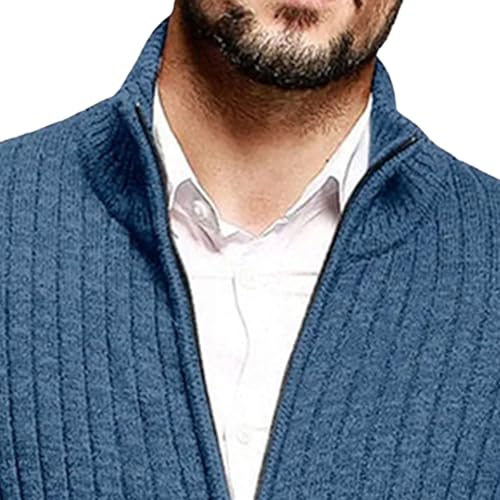 Men Full Zip Sweaters Cardigan Full Zip Up Stand Collar Slim Fit Casual Knitted Sweater with 2 Front Pockets4