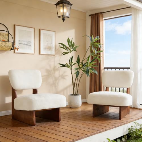 Sillón moderno sin brazos beige miniatura 1