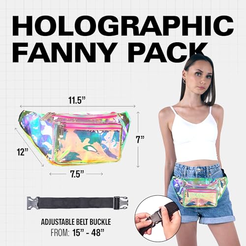 Image of Sojourner Holographic Rave Fanny Pack - Packs for Festival Women, Men | Cute Fashion Waist Bag Belt Bags (Gold & Pink Transparent)
