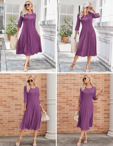 Image of HOTOUCH Women's 3 /4 Sleeve A-line and Flare Midi Long Dress