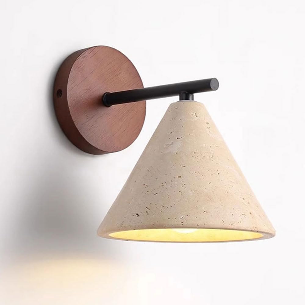 GUOGUOSM Nordic Industrial Style Indoor Wall Sconce, Creative Cone Wall Lamp, Natural Yellow Travertine Wall Light, Bedside Living Room Porch Decorative Lighting Fixtures.