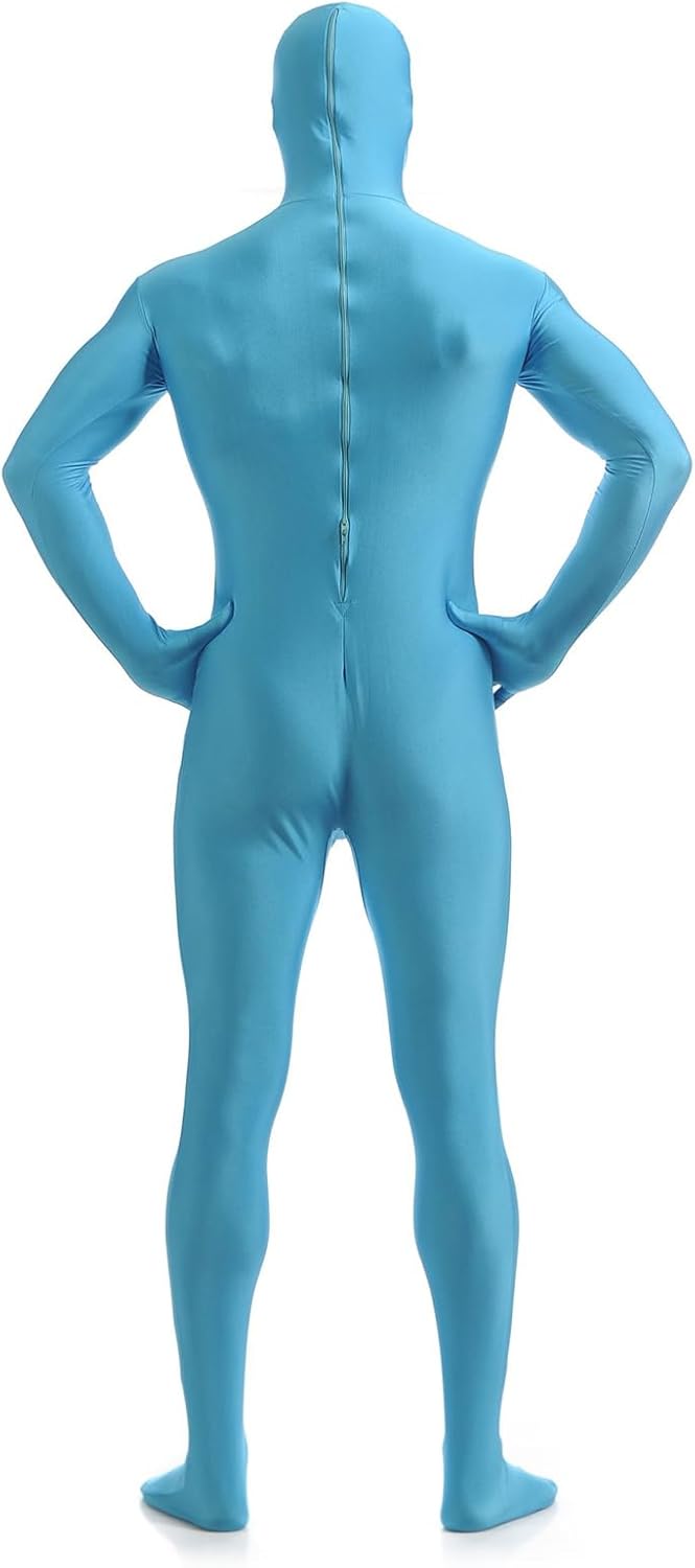 Boys' Men's Full Body Open Face Unitard Mask Blue Spandex Zentai Party Diy Second Skin Costume Bodysuit, Sky-Blue, 2XL/185-195cm