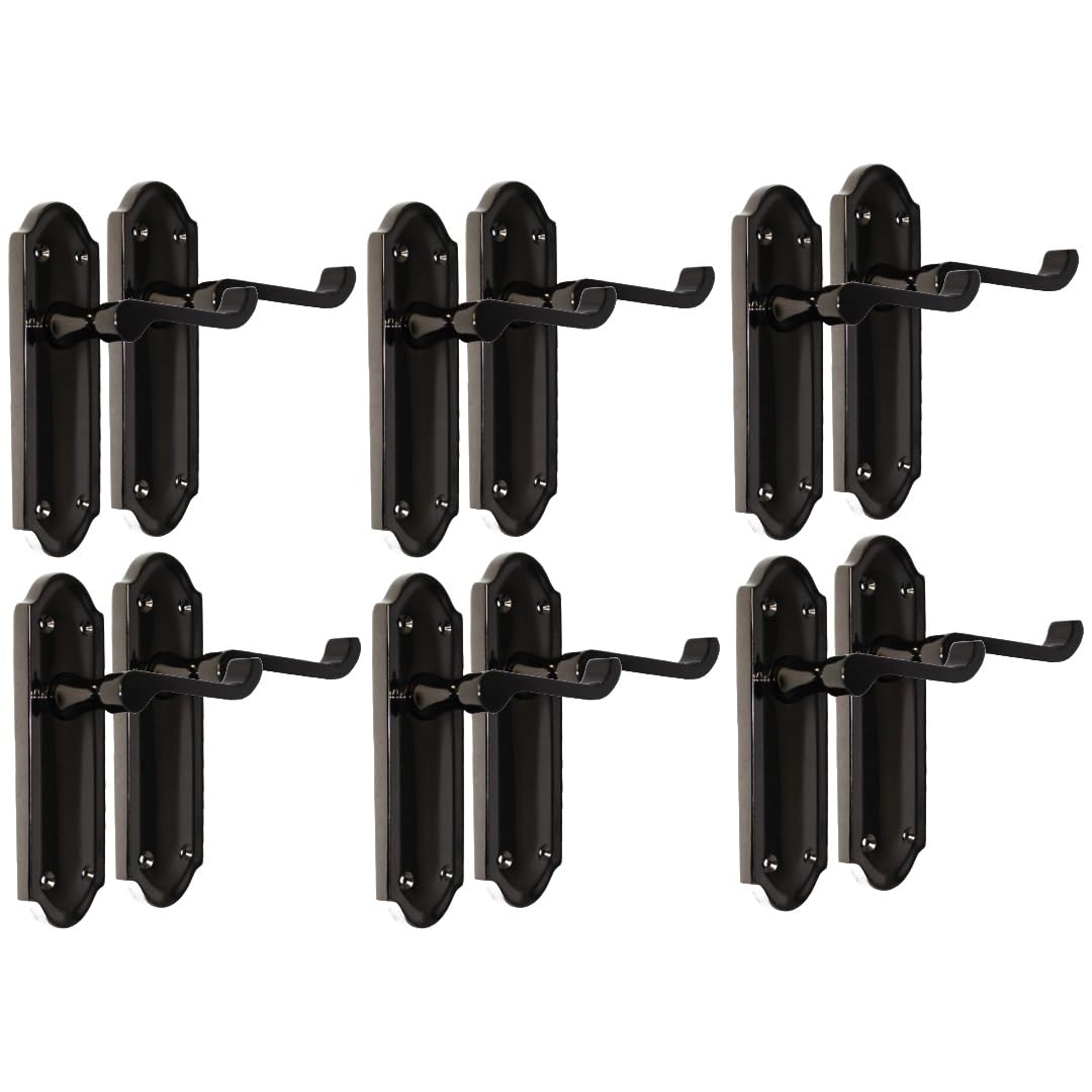 Epsom Door Handle – Ashford Black Nickel Internal Door Handles with Tubular Latch, Modern Black Door Handle Set for Internal Doors (170 x 48mm) (6 Pair of Handles)