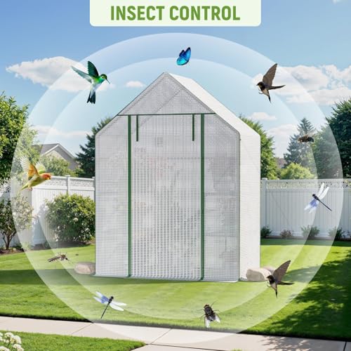 Image of Walk in Greenhouses, 57 x 29 x 76 inch Green House, Greenhouse for Outdoors with Durable PE Cover, Portable Greenhouse with Shelves Stands,White