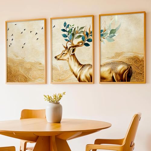 Image of kotart Paintings Modern Art Wall Decor Framed Wall Painting for Living Room, Bedroom - Dear Framed Wall Decor Paintings with Frame - Painting for Wall Decoration Set of 3-D (Art 4, 10x13 inch)