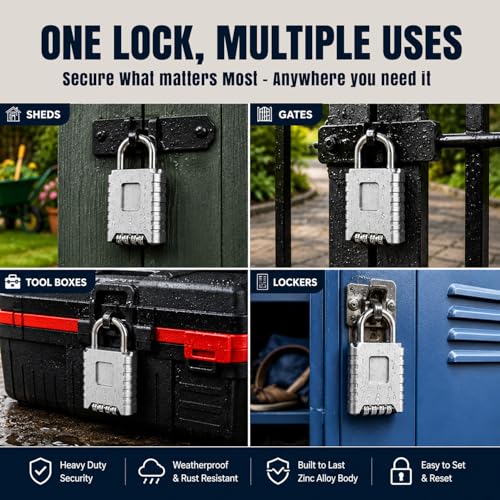 Image of FreshDcart Resettable 4-Digit Number Combination Zinc Padlock PIN Security Number Padlock Heavy Duty Weatherproof for Indoor and Outdoor Use, Sheds, Gates, Lockers, Storage (Silver)