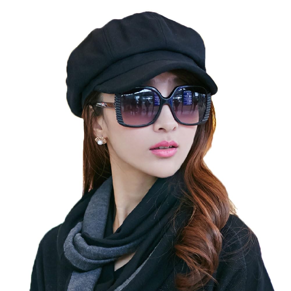 Ladies Beret Hat Classic Baker Boy Cap French Newsboy Hat Wool Blend Peaked Cap Autumn Winter Warm Beanie Caps Stretchable Flat Caps for Women Girls