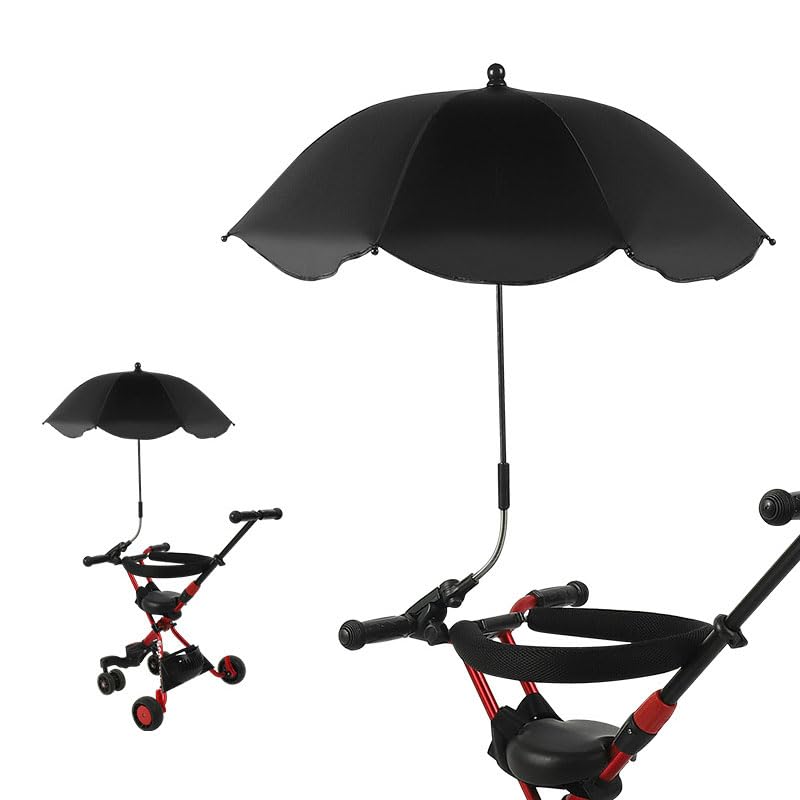 Baby Pram Parasol, 78cm Universal Pushchair Parasol 360° Adjustable Baby Stroller Umbrella UV Sunshade Umbrella for Pram Pushchair (Black)