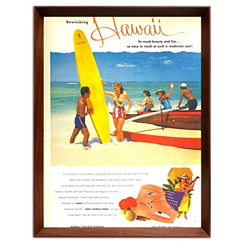 ハワイ サーフィン レトロ広告 ポスター アメリカ雑誌 ビンテージ広告 ポスター 額付 アートフレーム 04のサムネイル