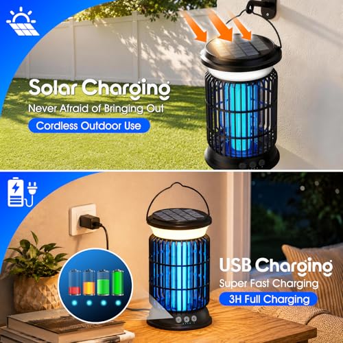 Image of Solar Bug Zapper Outdoor - Powerful Electric Bug Zapper with 4-in-1 Modes, Cordless & Rechargeable Insect Zapper, IP66 Waterproof Mosquito Zapper for Camping & Indoor Use