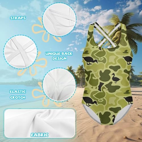 Image of Xpyiqun Swimsuit for Girls One Piece Bathing Suits Size 5-14 Sleeveless Swimwear Cross Shoulder Strap Swimming Wear