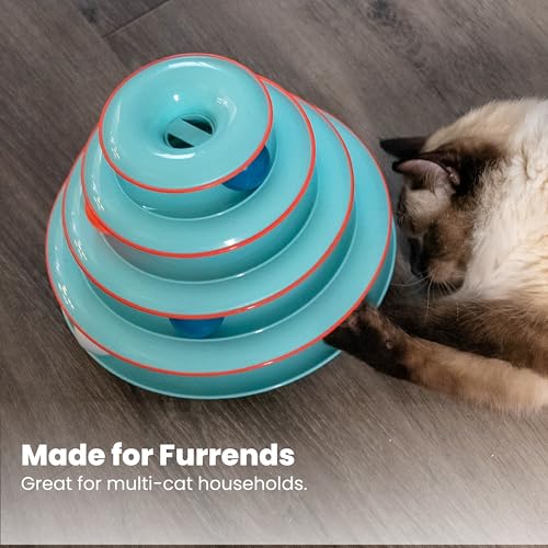 Image of Catstages Chase Meowtain 4-Tier Interactive Cat Track Toy - 4 Spinning Balls, Non-Slip Base, Ideal for Indoor Cats, Blue