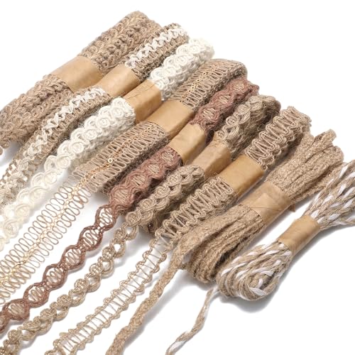 9Rolls Ribbons for Flower Bouquets Hessian Ribbon Meters Jute Craft Ribbon for DIY Sewing