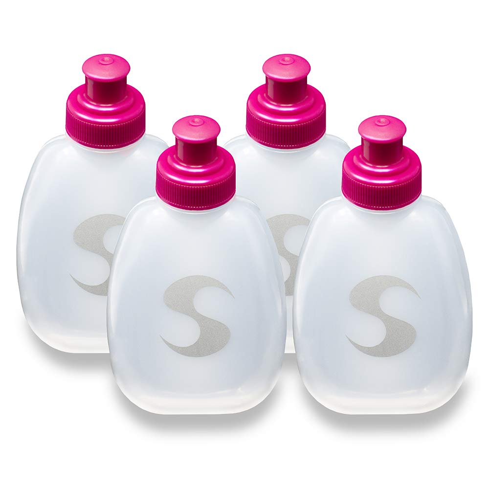 Synergy Reusable Handheld Hydration Running Water Bottles (6oz 4-Pack, Pink)