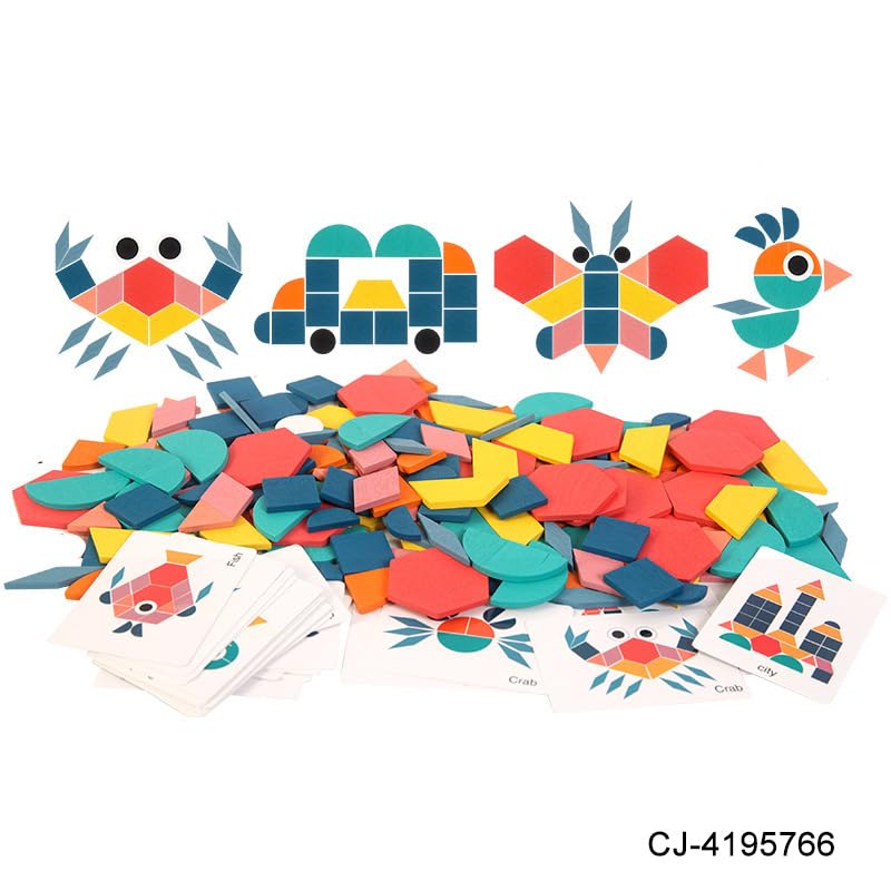 EACHHAHA Montessori Puzzle in Legno di 180 Forma Geometrica -Tangram Toy Card Divertente Giocattolo educativo - Ci Sono 180 Pezzi Geometriche e 24 carte di apprendimento-per 3 4 5 6 Anni Bambini