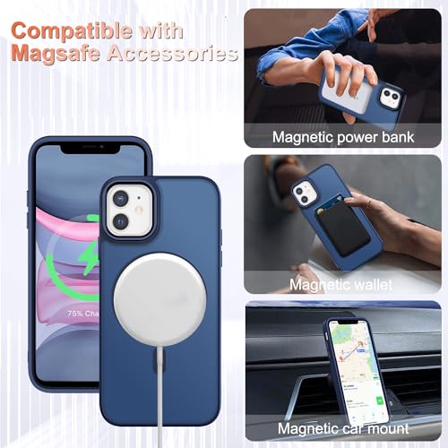 Image of YENAPOON for iPhone 11 Case, Matte Magnetic Phone Case, Navy Blue | Fit for Magsafe, Screen Protector Included, Translucent Frosted Slim Shockproof Protective Cover