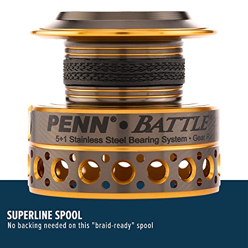 Penn Battle Spinning Reel Kit, Size 2500, Includes Reel Cover And Spare Anodized Aluminum Spool, Right/Left Handle Position, Ht-100 Front Drag System, Black #TOP5