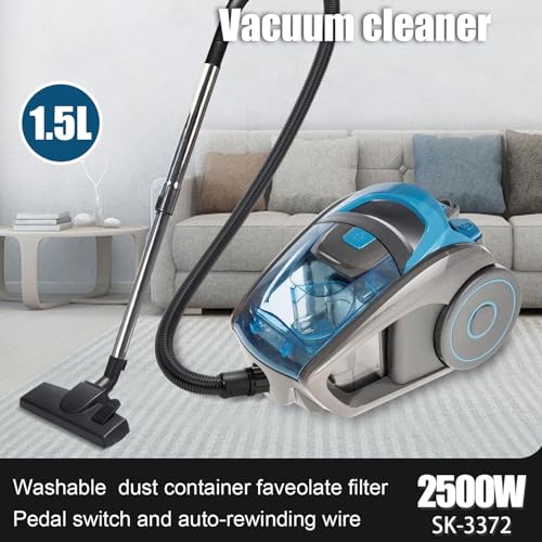 Aspirapolvere a cilindro senza sacco leggero, 2500 W, ciclonico con spazzola girevole, a basso rumore, per tappeti, pavimenti duri, casa, cucina, divano, auto