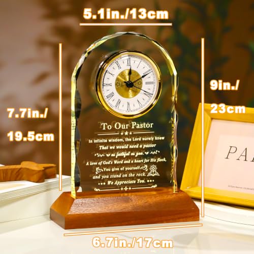 Image of Pastor Appreciation Gifts for Men Crystal Clock with Wooden Light Base