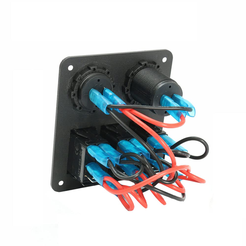 Riloer Pannello interruttore combinato a 3 bande 12 V - 24 V ABS Marine Boat Car Dual USB Automotive On-Off Rocker Switch Panel con LED, con luce LED blu/rosso/verde