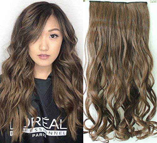 One Piece Clip in Curly Wavy Synthetic Hair Extensions 22" Light Brown
